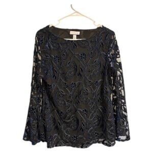 Charter Club Women's Navy Lace Long Sleeve Shirt - Size M